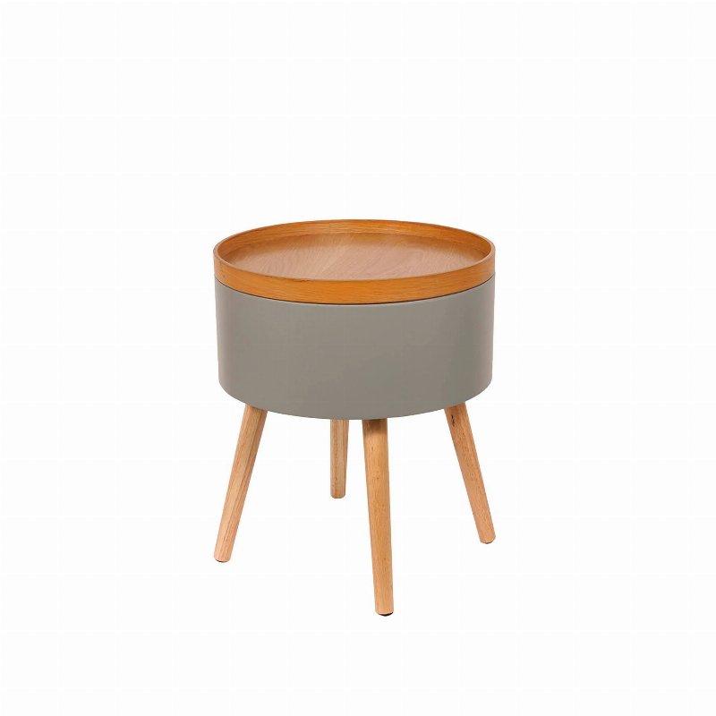 Mesa De Apoio Redonda Tampo Madeira Removível E Estrutura De Armazenamento Cinza 45 X 38 X 38 Cm