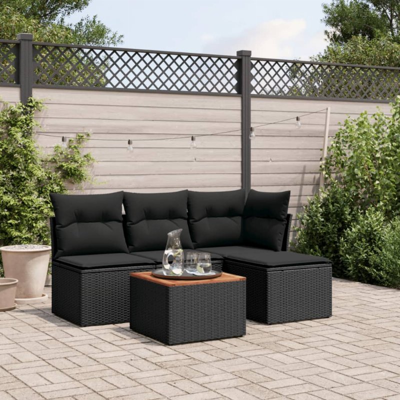 Hkh 5 Pcs Conjunto Jantar Exterior Vime E Madeira Acácia Antracite - Cinzeto