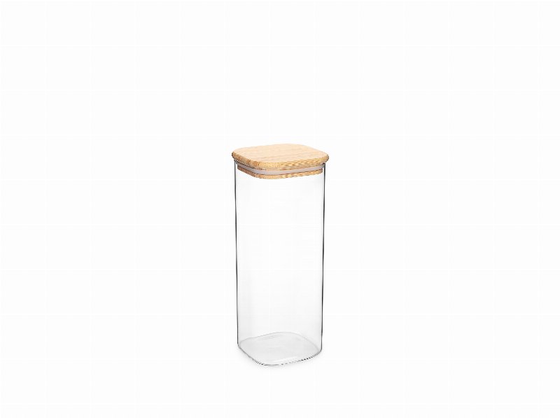 Frasco Vidro Quadrado Tampa Bambu 1900 ml