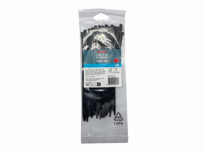 Abraçadeiras Pretas Auchan 50 Unidades 3.5X180Mm