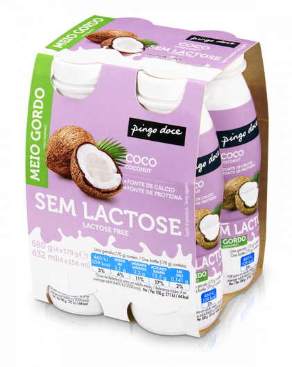 Iogurte Líquido Sem Lactose Coco Pack 4 Pingo Doce 4x0.17L
