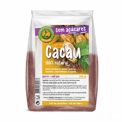 Cacau Puro Em Pó Sem Açúcar Cem Porcento 0.2Kg