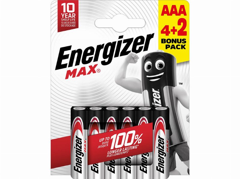 Pilha Alcalina Energizer Max Aaa Fsb6 4+2 Unidades