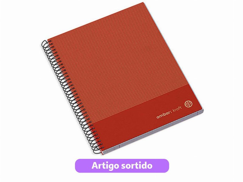 Caderno Espiral A5 Ambar Kraft Capa Dura Quadriculado 100 Folhas Cores Sortidas
