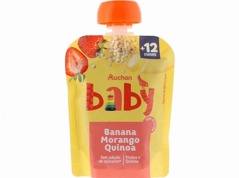 Saqueta De Fruta Auchan Baby Banana Morango E Quinoa 90 g