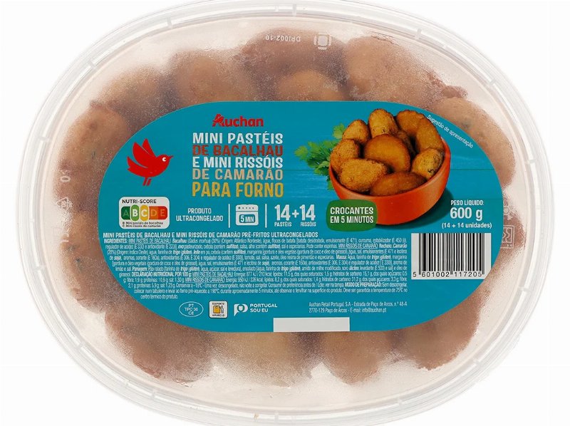 Mini Pastéis De Bacalhau E Rissóis De Camarão Auchan Para Forno 28Un 600 g