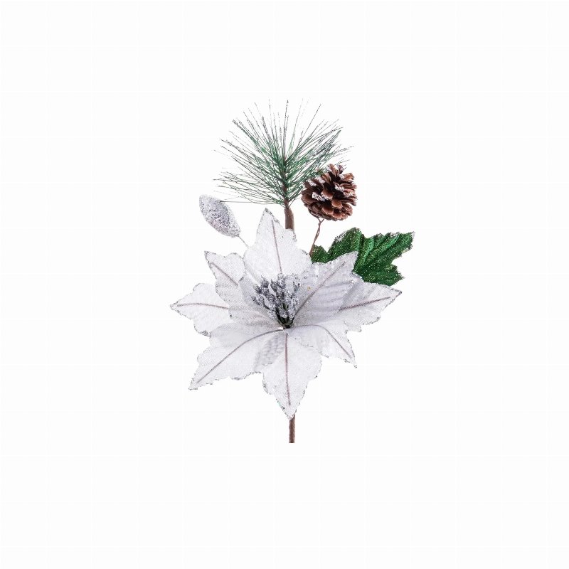 Hkh Flor Artificial Poinsetia Branca/Prateada 24 Cm