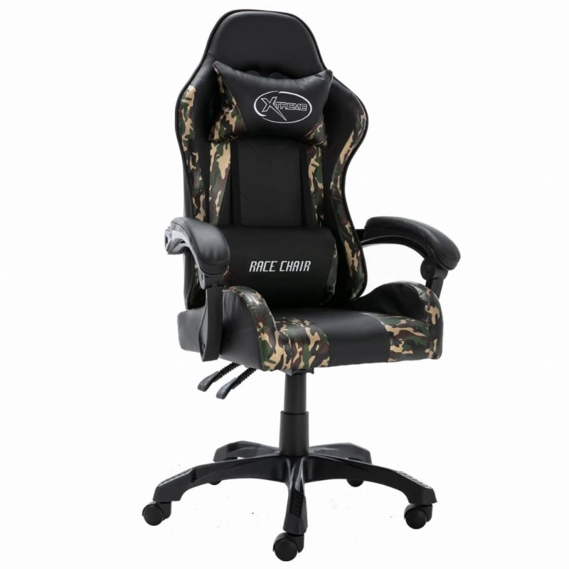 Hkh Cadeira Estilo Corrida Em Couro Artificial - Preto E Camuflado