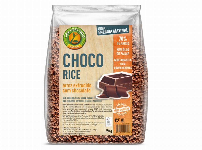 Cereais Cem Porcento Arroz Tufado Com Chocolate 250 g