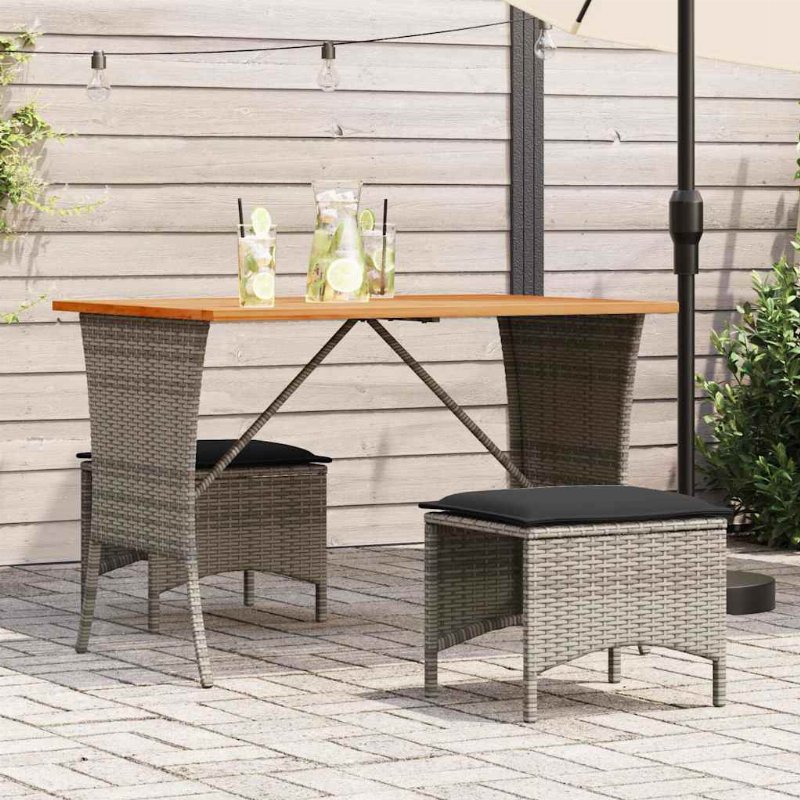 Hkh Mesa De Jardim Com Tampo Em Acácia 105X75X72 Cm Vime Pe Cinza - Cinzento
