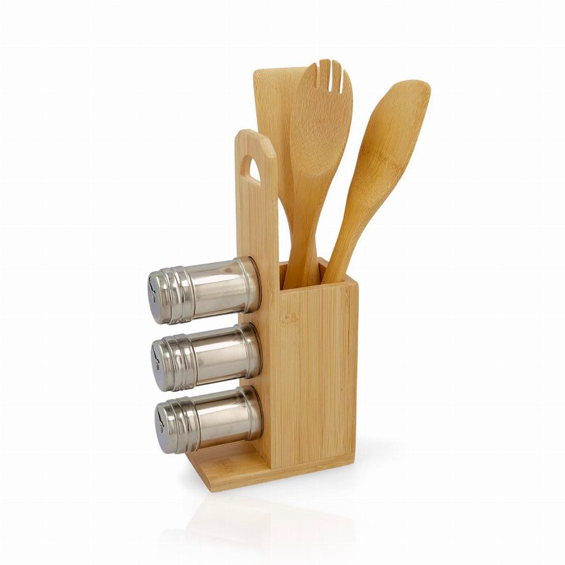 Quid Set 3 Utensílios Cozinha + 3 Frascos Especiarias Com Suporte