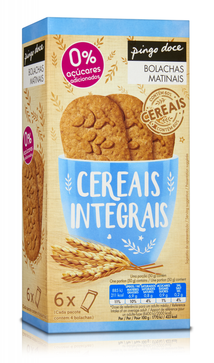 Bolachas Matinais De Cereais Integrais 0% Açúcar Pack 6 Pingo Doce 0.3Kg