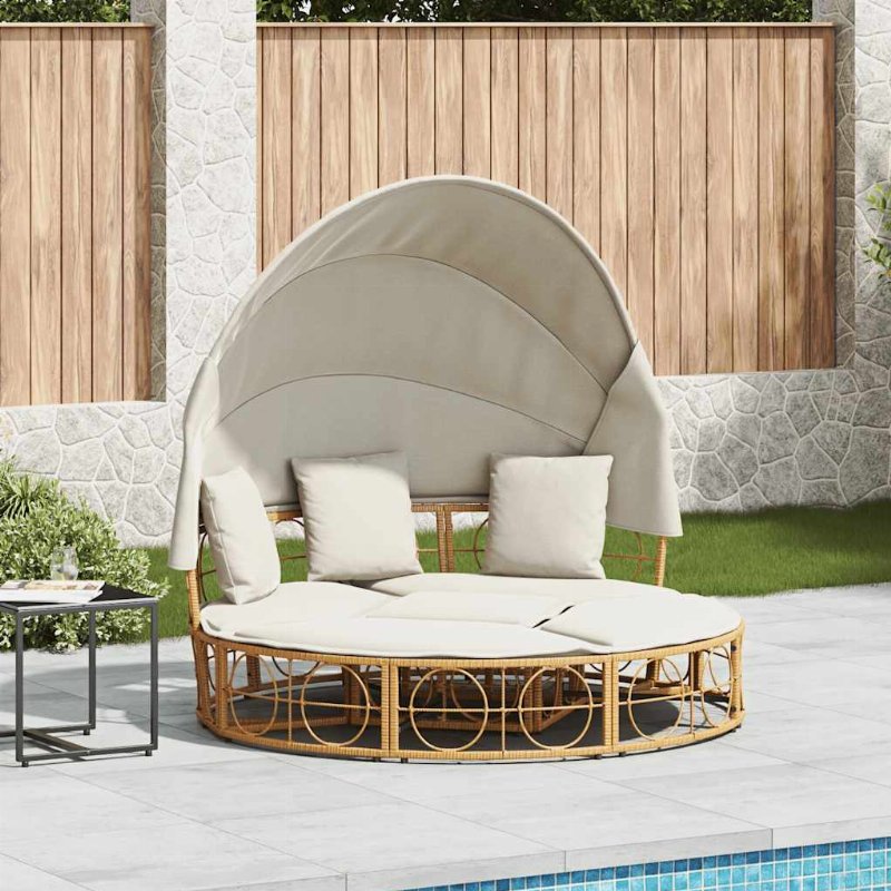 Hkh Cama Lounge De Exterior C/ Toldo E Almofadões Vime Pe - Marrom