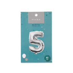 Balão Foil Nº5 83Cm Prateado Kasa