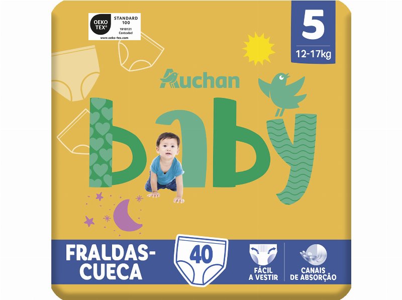 Fraldas Cueca Auchan Baby Tamanho 5 12-17 kg 40Un
