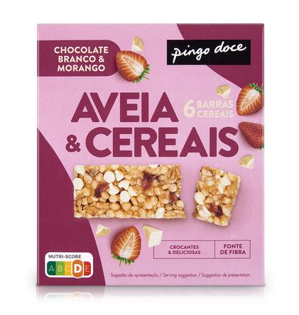 Barras De Aveia E Cereais Com Chocolate Branco E Morango Pingo Doce 0.126Kg