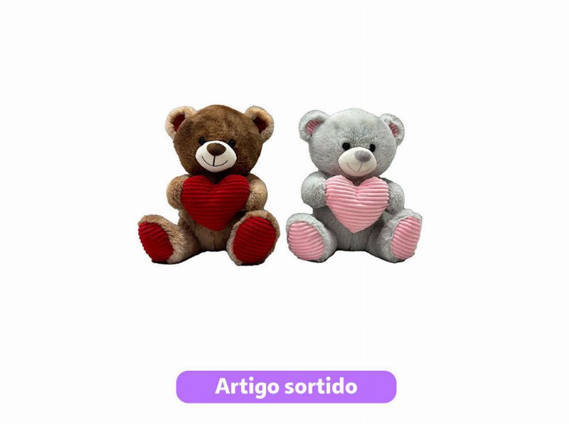 Urso De Peluche One Two Fun Com Coração 25Cm Modelos Sortidos