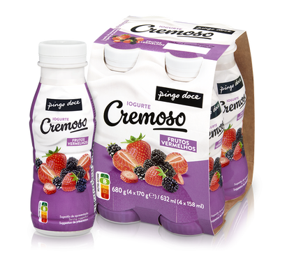 Iogurte Líquido Cremoso Frutos Vermelhos Pack 4 Pingo Doce 4x0.17Kg