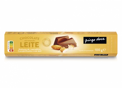 Pirâmide De Chocolate De Leite Com Pedaços De Amêndoa Caramelizada E Mel Pingo Doce 0.1Kg