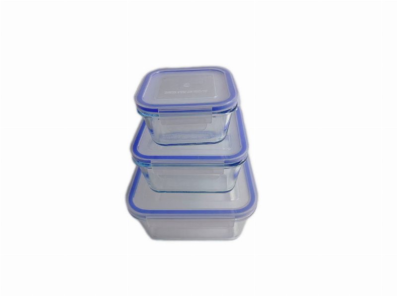 Conjunto De 3 Caixas Herméticas Actuel Vidro Quadradas Azul 0.4 l/0.9 l/1.8 l