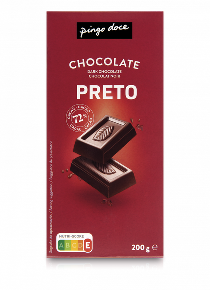 Tablete De Chocolate Preto 72% Cacau Pingo Doce 0.2Kg