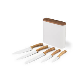 Conjunto 5 Facas Com Suporte Branco Kasa