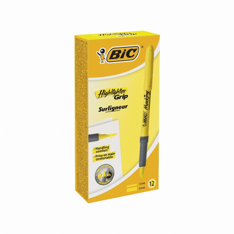 Bic Caixa De 12 Marcadores Brite Liner Grip Amarelo