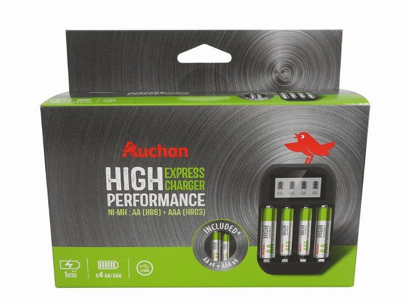Carregador Com 8 Pilhas Premium Auchan Aa (R6) + Aaa (Hr3)