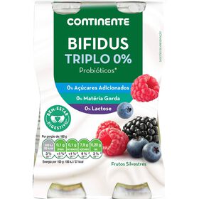 Iogurte Líquido Bifidus Triplo 0% Frutos Silvestres Sem Lactose Continente 640 gr (4 Un)