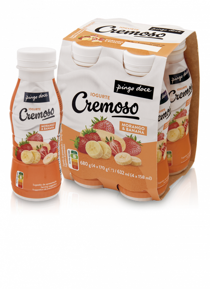 Iogurte Líquido Cremoso Morango E Banana Pack 4 Pingo Doce 4x0.17Kg