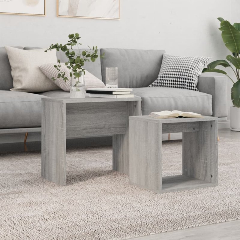 Hkh Conjunto De 2 Peças Hkh Mesas De Centro De Encastrar 2 Pcs Em Derivados De Em Madeira Cinza Sonoma