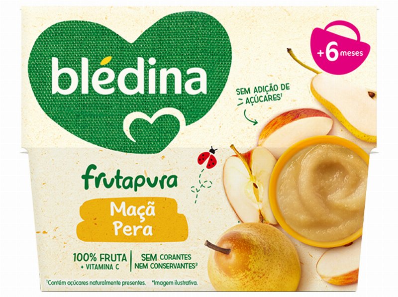 Tacinha Fruta Blédina:100% Maçã/Pêra 4X95 G