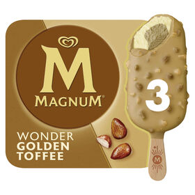 Gelado Wonder Toffee, Chocolate E Amêndoas Caramelizadas Magnum 270 ml (3 Un)