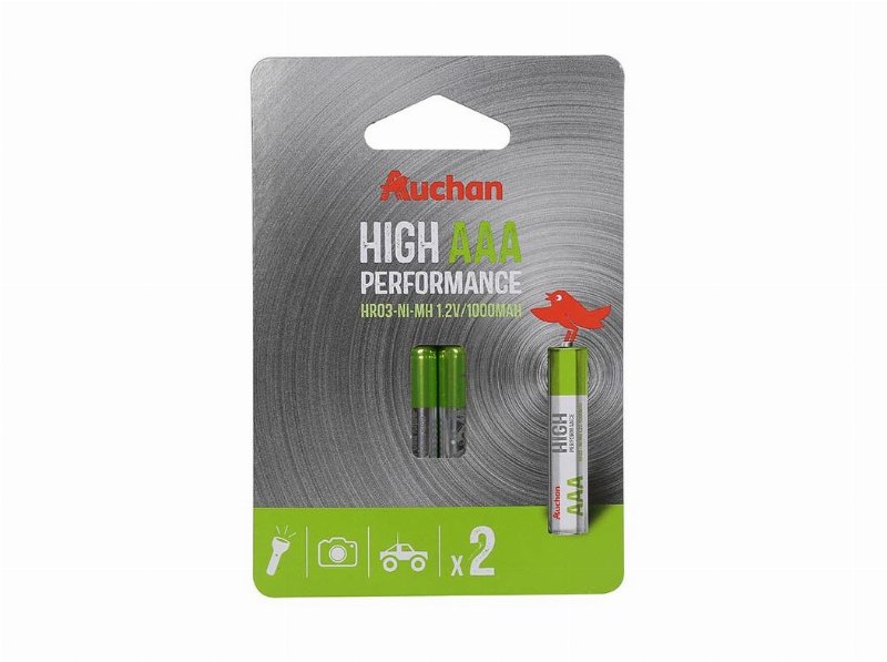 Pack 2 Pilhas Recarregável Hr3 Auchan Premium Aaa 1000Mah