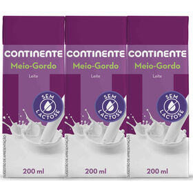 Leite Uht Meio Gordo Sem Lactose Continente 3 X 200 ml