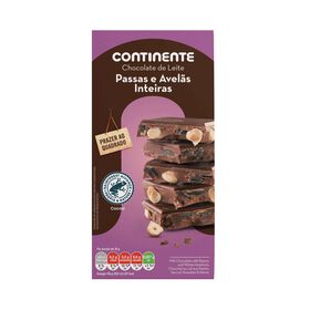 Tablete De Chocolate De Leite Com Passas E Avelã Continente 200 gr