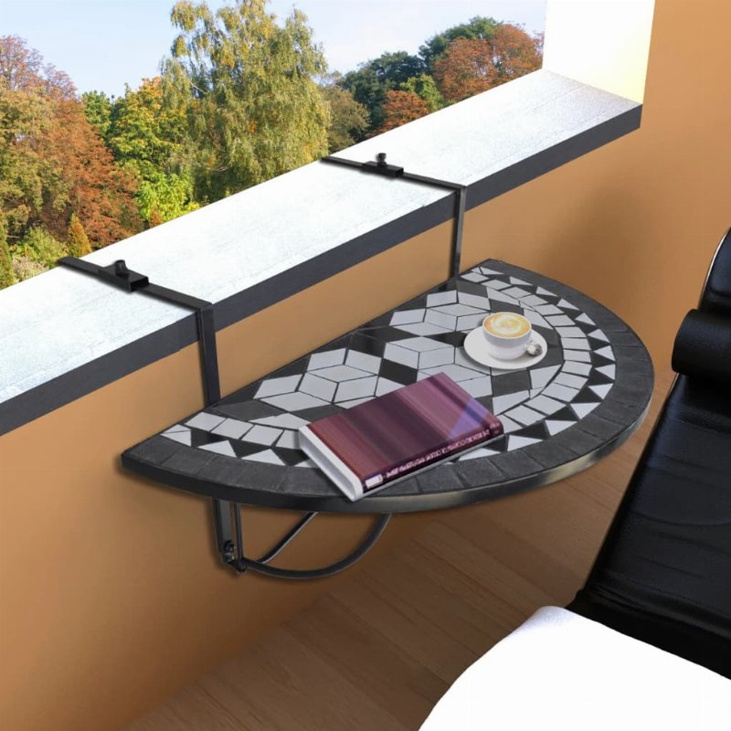 Hkh Mesa De Varanda Suspensa Mosaico Preto E Branco - Multicolor
