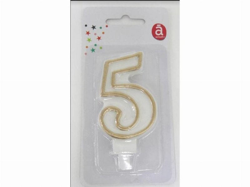 Vela Aniversário Nº 5 Actuel Branco C/Reb Dourado