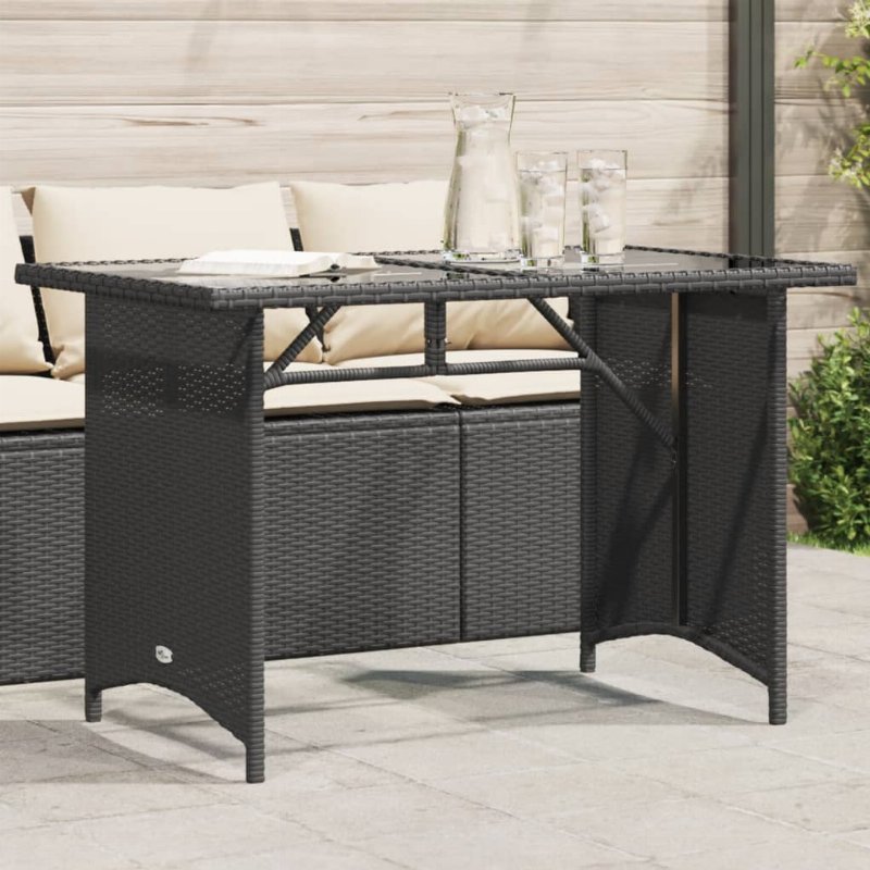 Hkh Mesa De Jardim Com Tampo De Vidro 110X68X70 Cm Vime Pe - Preto
