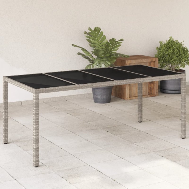 Hkh Mesa De Jardim C/ Tampo Vidro 190X90X75 Cm Vime Pe Cinza-Claro - Cinzento