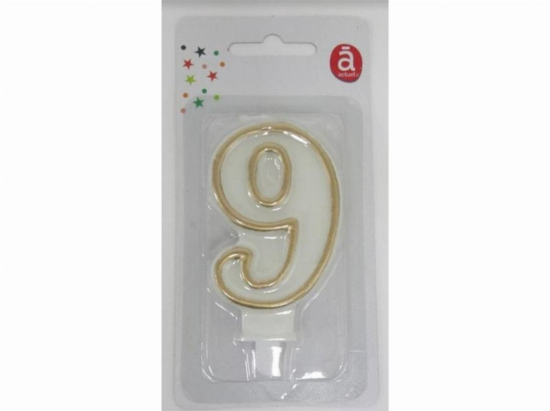 Vela Aniversário Nº 9 Actuel Branco C/Reb Dourado