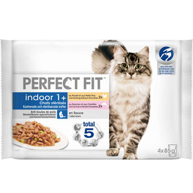 Comida Húmida Para Gato Esterilizado Indoor Frango E Salmão Saquetas Perfect Fit 4 X 85 g