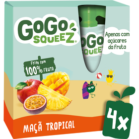 Pack  Saquetas De Fruta Maçã E Frutos Tropicais +3A Gogo Squeez 4 X 90 gr