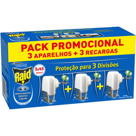 Inseticida Elétrico Líquido 3 Aparelhos E 3 Recargas Raid 3 X 45 Noites