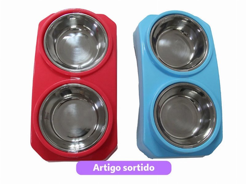 Comedouro Duplo Auchan Inox/Pp Cores Sortidas