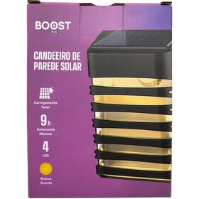 Candeeiro De Parede Solar 4 Leds Preto Boost