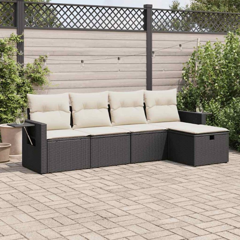 Hkh 5 Pcs Conjunto De Jantar Para Jardim Vime De Pvc - Preto