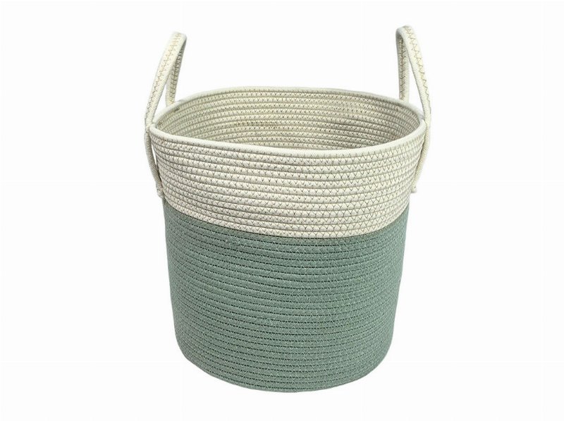 Cesto De Algodão Actuel Verde/Branco Diam35X32Cm