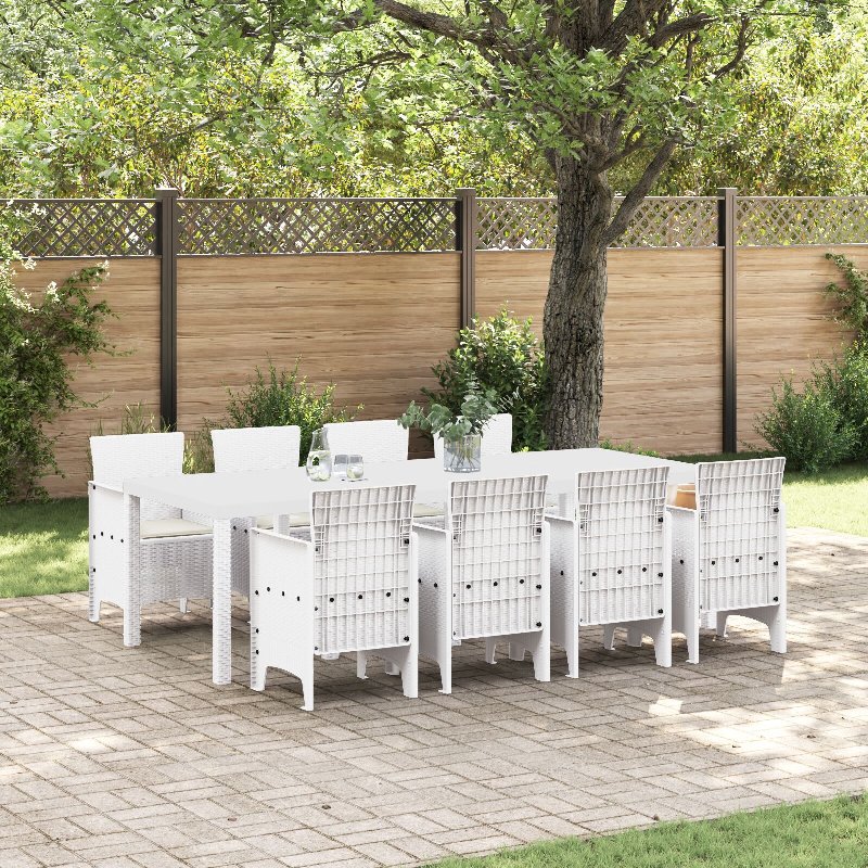 Hkh Conjunto De Jantar De Jardim Com 9 Peças E Almofadas Cinza Claro Em Rattan Sintético - Branco