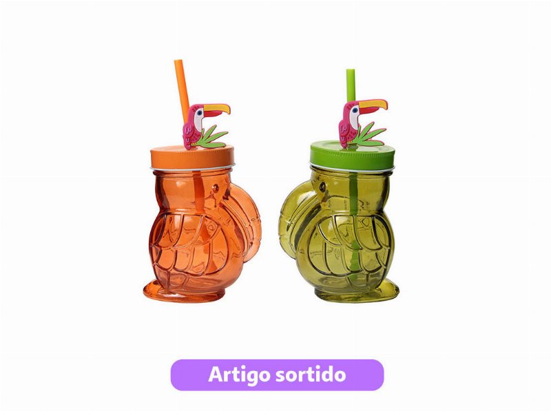 Copo Vidro Com Palhinha Actuel Papagaio 42 cl Cores Sortidas